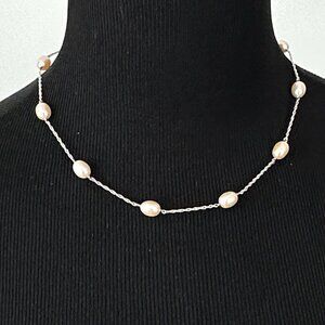CHAMPAGNE 9mm pearl necklace - 17.75" sterling silver chain Tin Cup station